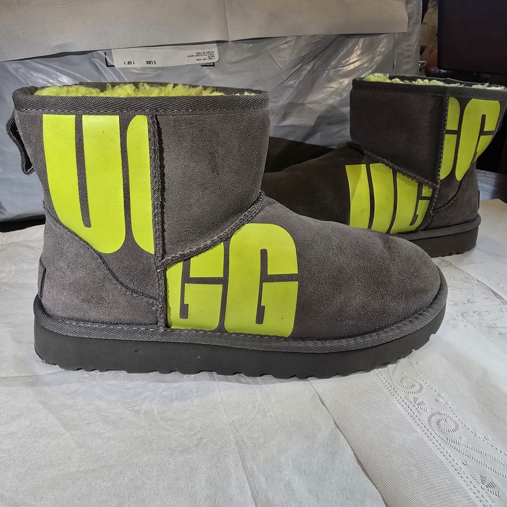 UGG Charcoal Boots with Bright Yellow Accents